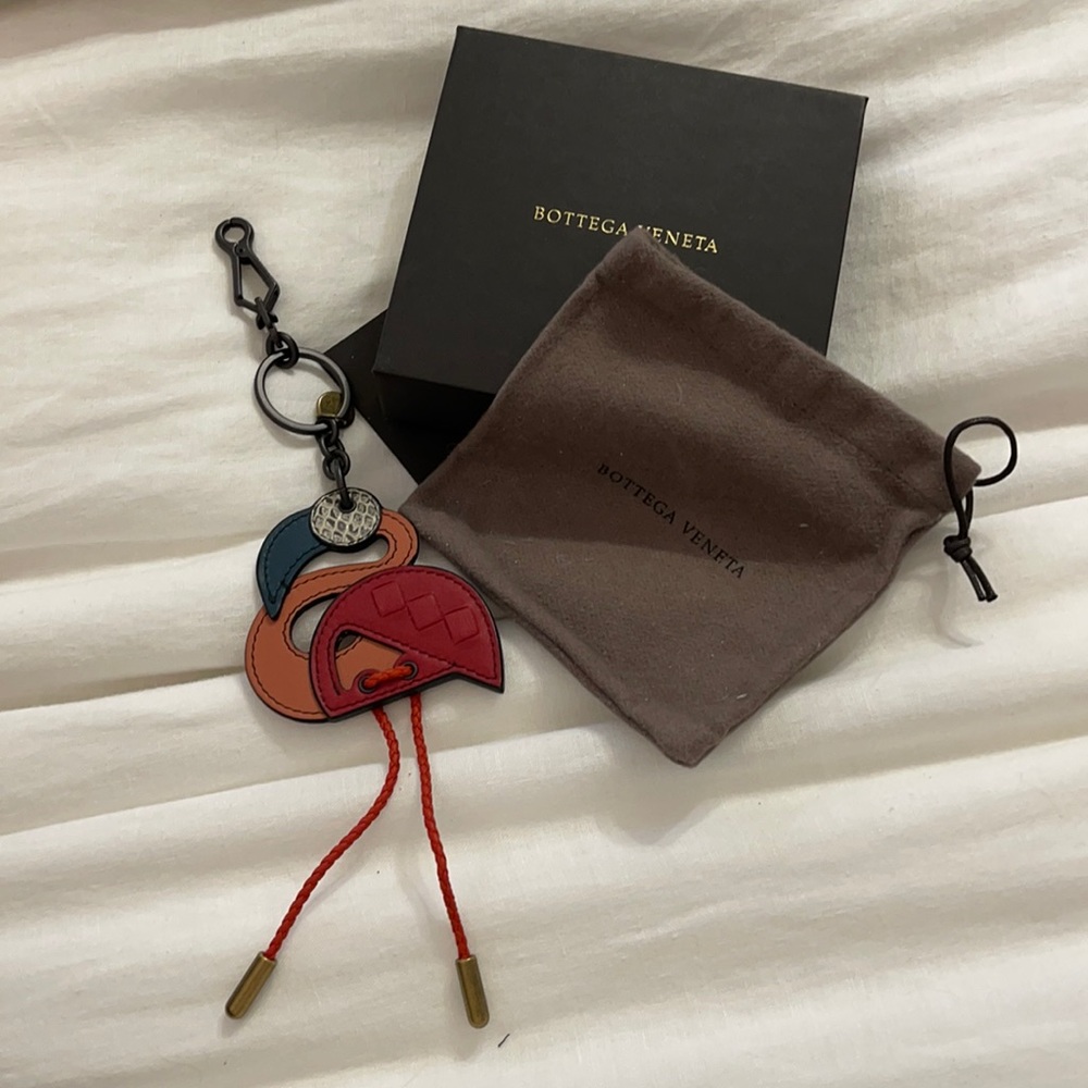 Authentic Bottega Veneta leather Flamingo key chain